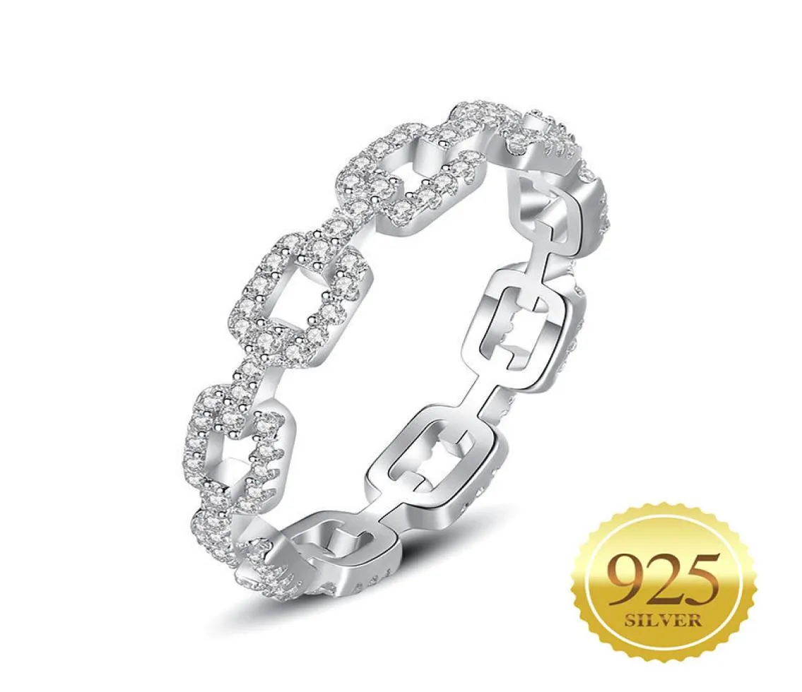 Anello nuziale con dito in argento sterling 925 solido Semplice CZ Cubic Zirconia Catena a maglie a forma di per le donne Gioielli di moda originali 1875687