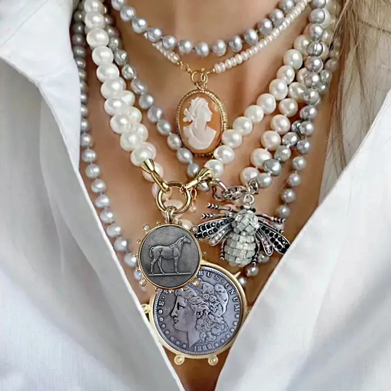perla Vintage cavallo moneta ciondolo girocollo collana a catena clavicola per le donne ragazza punk collares gioielli estetici regali 231225