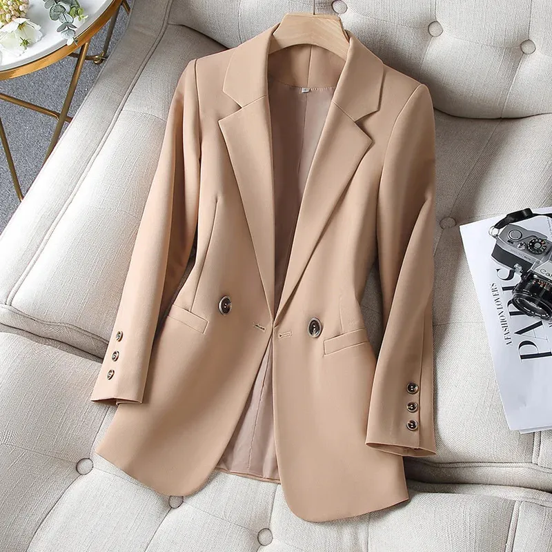 Kobiety płaszcz wiosny jesień Khaki Suit Fashion Korean Blazers Blazers Krea Kurtka Kurtka swobodna biuro Blazer Tops 231225