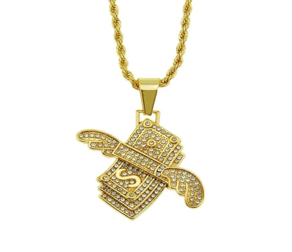 Neue personalisierte Iced Out Halskette Flying Cash Solid Anhänger Halsketten Herren Hip Hop Gold Grün Silber Charm Ketten Damen Schmuck G6557205