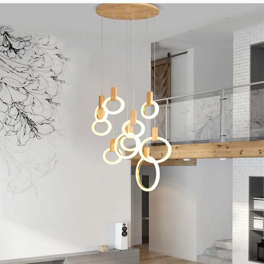 أضواء الثريا LED المعاصرة LED Nordic LED Droplighs Acrylic Rings Stair Lighting 3 5 6 7 10 Rings Lighting Lighting Fixture281K