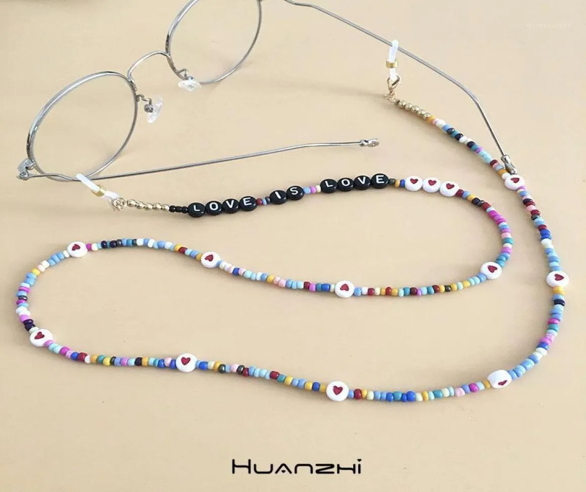 HUANZHI 2021 Nouveau Cool Mode Perles Colorées Acrylique Lettre D'amour Masque Chaîne Lunettes Chaîne Collier pour Femmes Bijoux Accessoires11572880