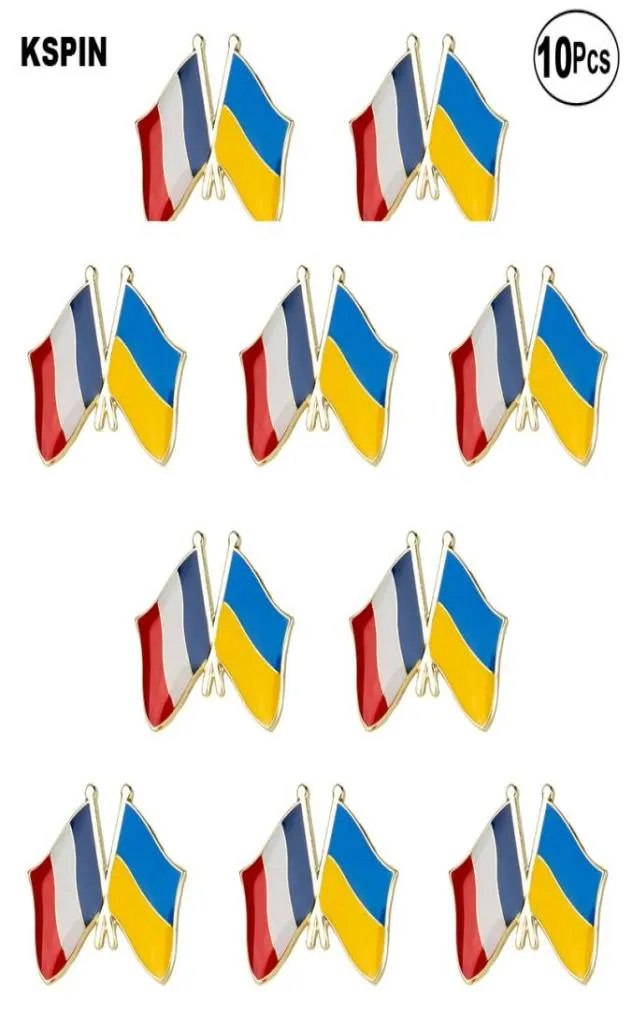 France and Ukraine Friendship Brooches Lapel Pin Flag badge Brooch Pins Badges 10Pcs a Lot7877082
