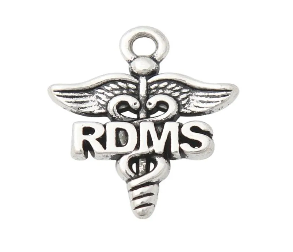 Breloques médicales en alliage plaqué argent Antique, symbole RDMS Caduceus, 1923mm, 50 pièces, AAC19801866224