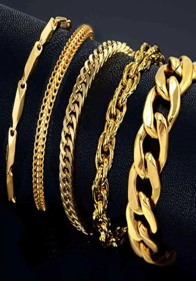 Bracelet Mens Stainless Steel Male Whole Braslet Silver Color Braclet Chunky Cuban Chain Link Gold for Man255n3095048