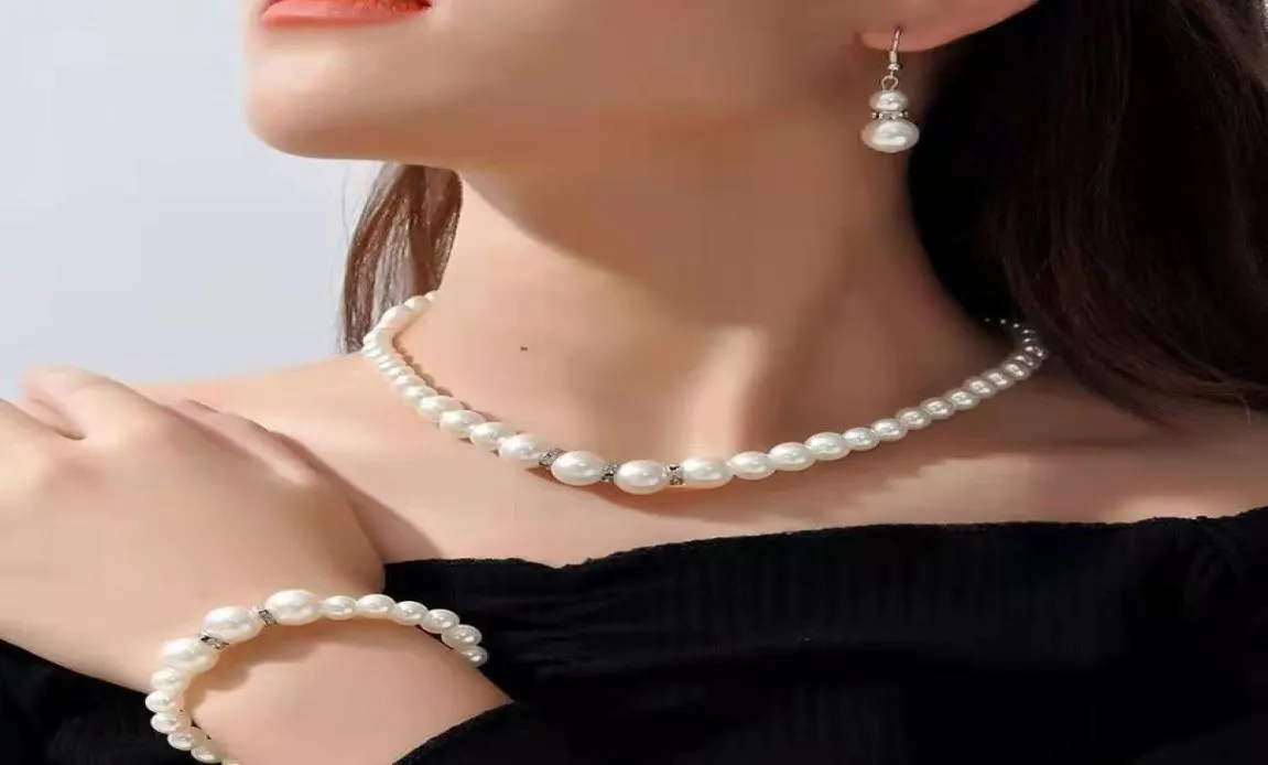 Jewelry Explosion Suit European And American Pearl Necklace Earring Bracelet Three Piece Set Bride Suit Accessories65213327639211