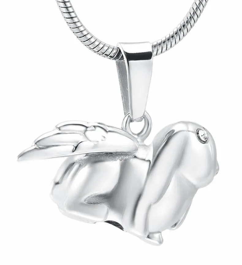 ZZL081 Angel Wing Rabbit rostfritt stål Keepsak Urn -halsband med Crystal Eyes Pet Memorial Jewelry for Cremation Ashes2618118