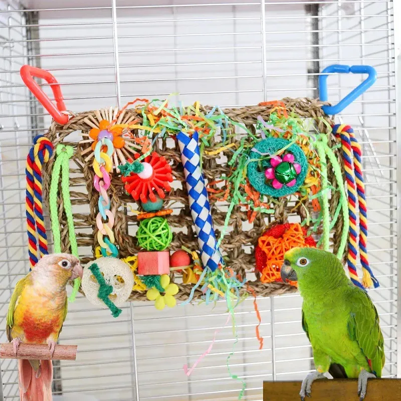 Parrots Cage Climbing Foraging Toys Budgie Chewing Swing Supplies Parakeet Cockatiels Training Toy Woven Bird Accessories 231225