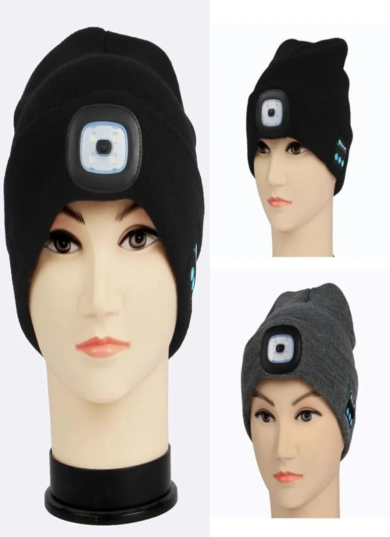 LED Bluetooth chaud bonnets chapeaux Bluetooth lumière chapeau sans fil Smart Cap casque casque haut-parleur tricot casquettes TTA18205415798