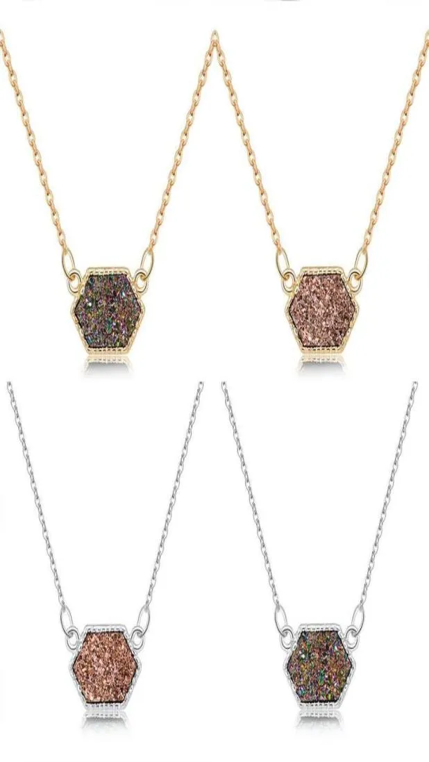 Naszyjniki wisiorek Druzy Drusy Naszyjnik Moda Owalna Żywica Faux Stone Gold Srebrna Srebrna Bramia marki dla kobiet Girls6364654