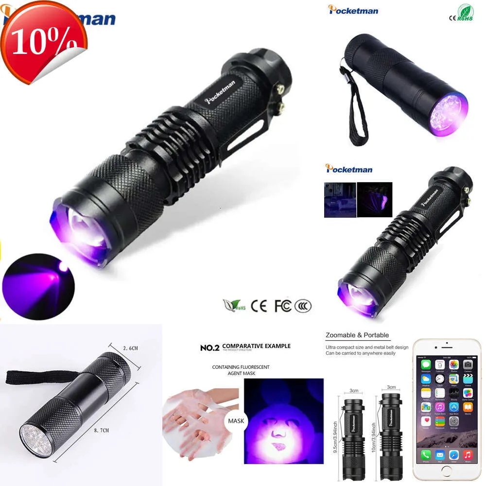 Novas lanternas portáteis Lanterna UV Lanterna de luz UV 395nm Lanterna de luz preta Mini tocha de luz negra para cola de resina UV cura manchas de urina de animais de estimação