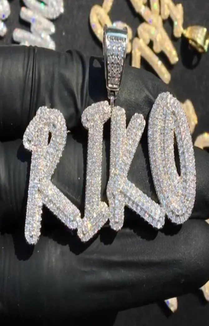 Nom personnalisé A Z Double couche pierres cursives lettres pendentif collier pour hommes femmes cadeaux cubique zircone collier Hip Hop bijoux 1836993