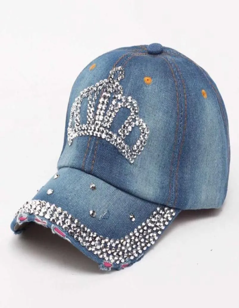 Strass coroa bonés de beisebol moda jean chapéu hip hop feminino denim boné cowboy esporte ao ar livre sol hats8189441