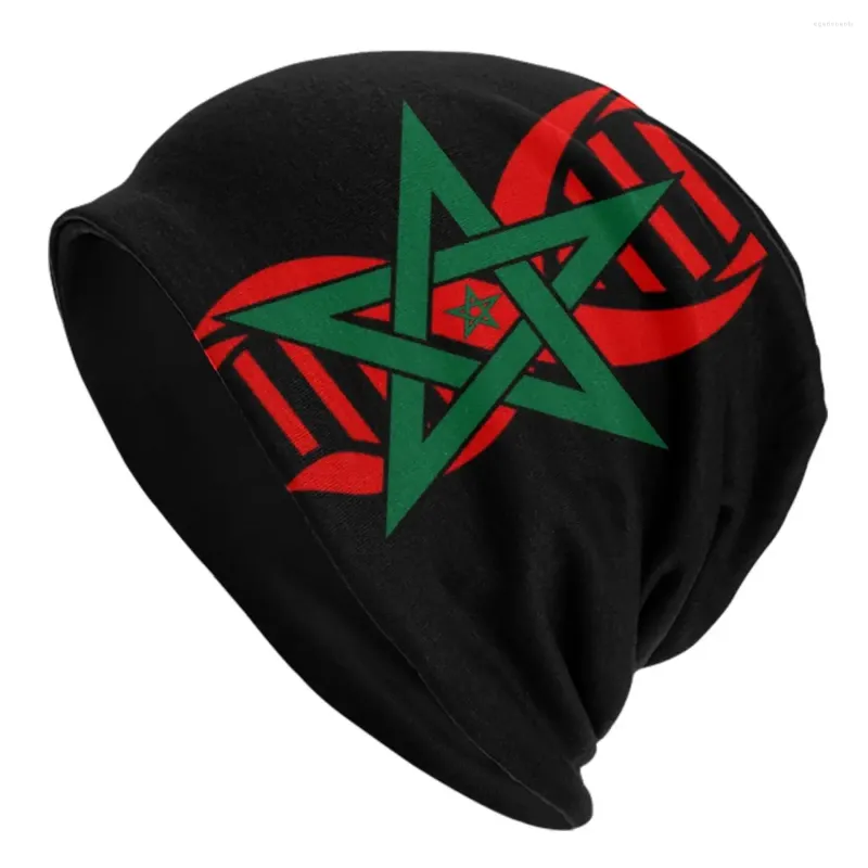 Baskar marockanska flagga sin i min DNA marocko motorhuv hattar mode stickad hatt för kvinnor män varma vinterskallar mössor mössor