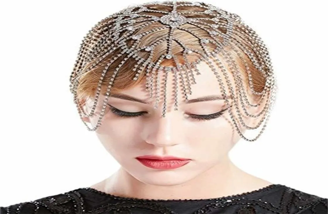 Kvinnor Brudhuvudstycke Crystal Flapper Cap Hair Piece Gatsby Accessories Girls Party Head Band Piece Jewelry T2005222171155