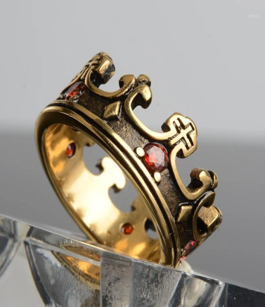 Corona del cavaliere templare Anello in acciaio al titanio da uomo con sigillo Oro Argentocolor Gioielli vintage Punk Rock Anelli maschili Biker Band Hip Hop12651355