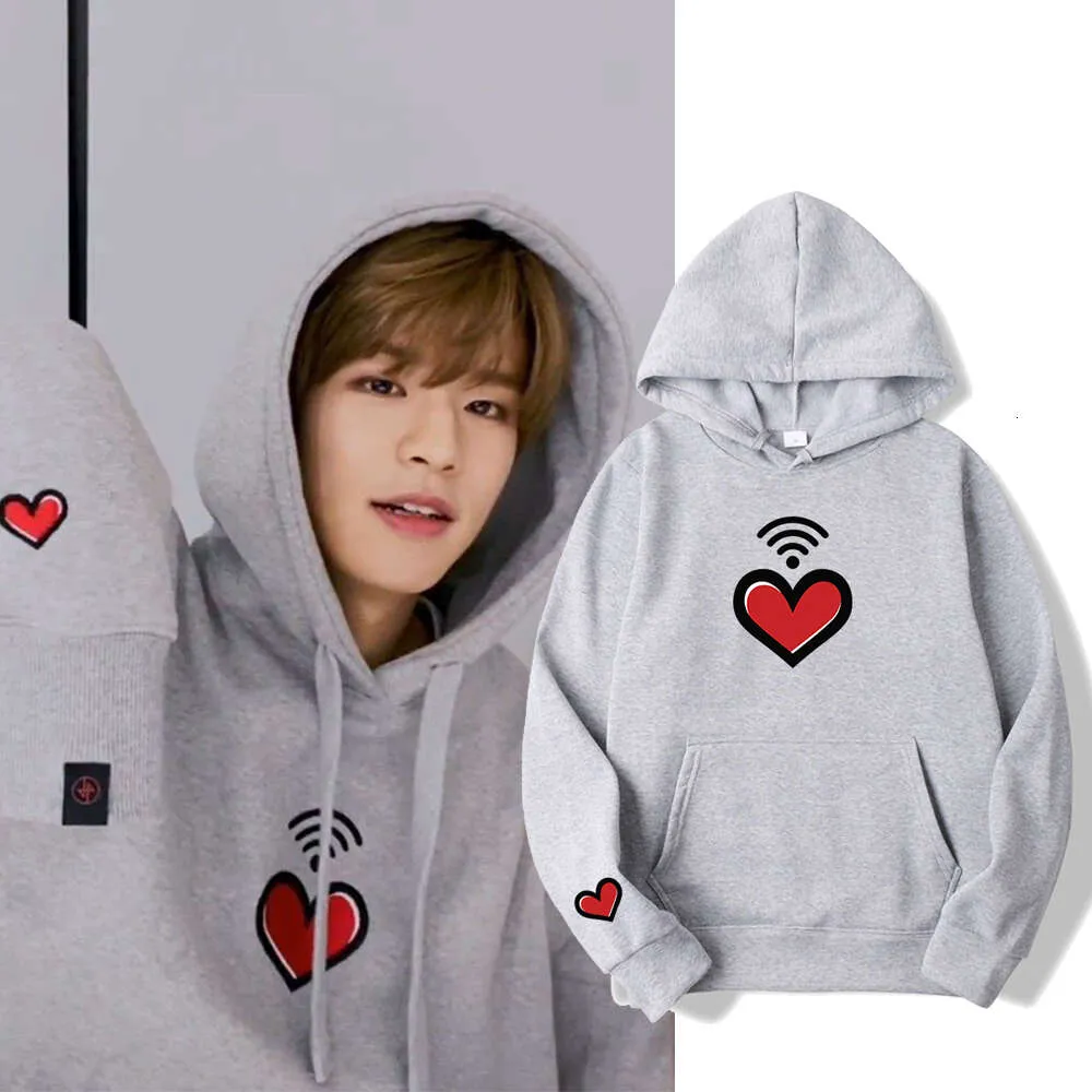 Kpop Stray Kids Kim Seungmin Herz Wifi Video Grau Hoodies Männer Frauen Langarm Hip Hop Sweatshirts Kleidung Tops Hoodies