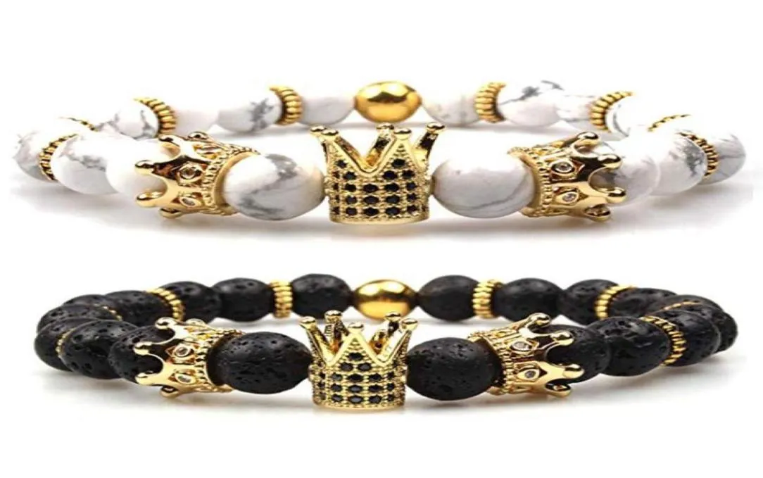 Kaiserkrone Lava Stein Perlen Armband KingQueen Luxus Charme Paar Schmuck Weihnachten Geschenk Für Frauen Männer Perlen Stränge5127170
