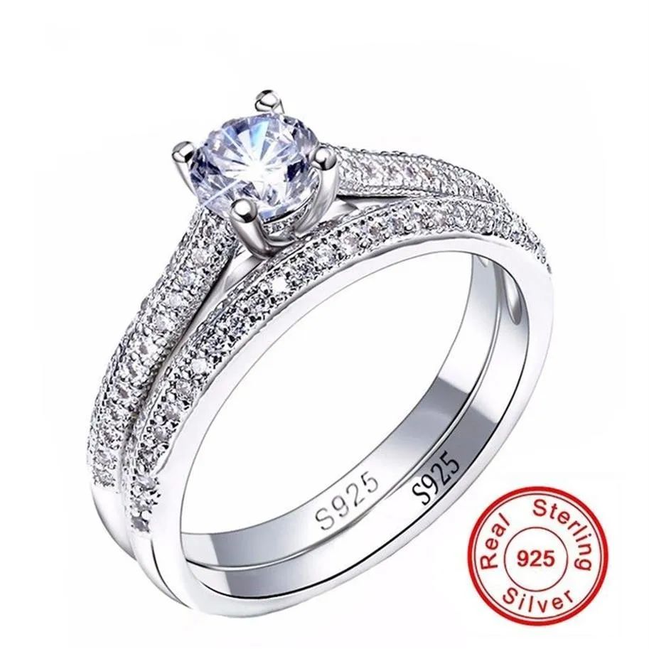 Sona CZ Diamant Nişan Yüzükleri Set 925 STERLING Gümüş Yüzük Kadınlar Band Websioning Söz Yüzük Gelin Mücevherleri187V