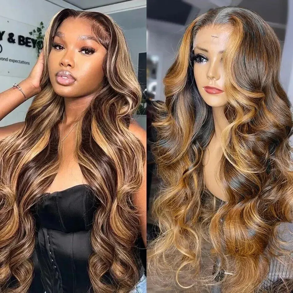 Wigs Highlight Wig 13x4 HD Lace Human Hair Frontal Wig Colored 360 Full HD Lace Wigs For Women Honey Blonde Body Wave Lace Front Wigs