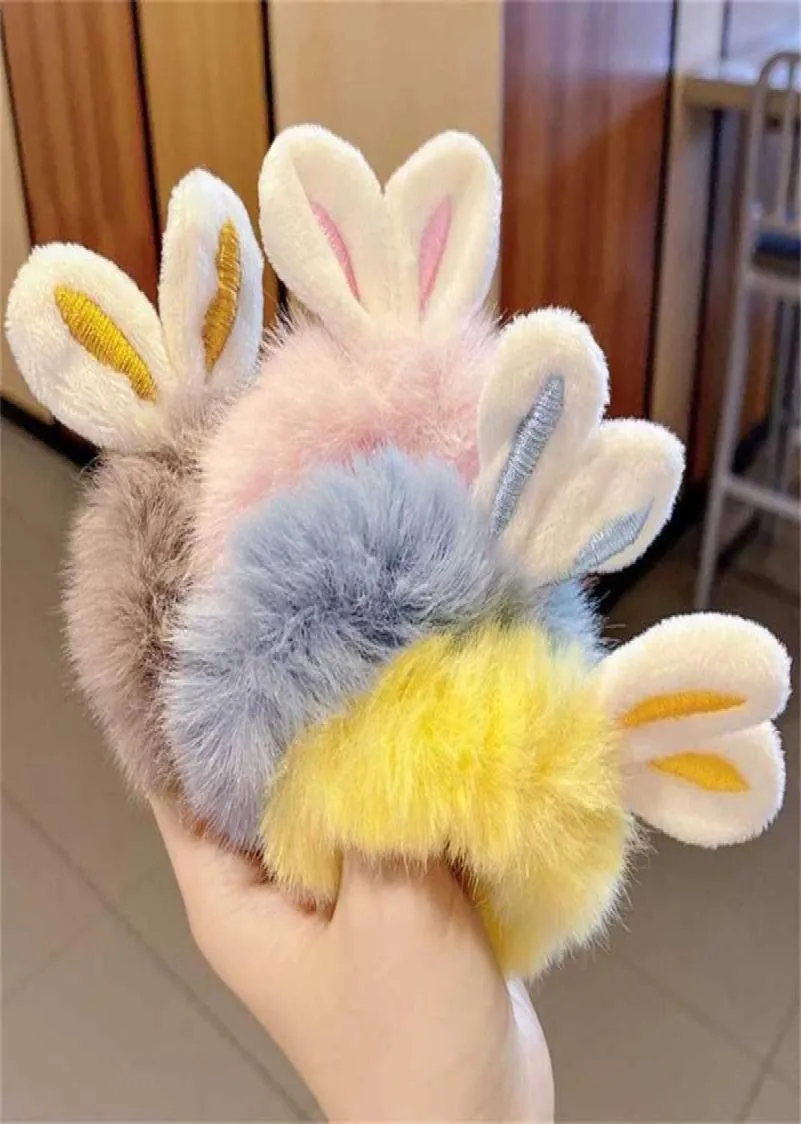 Färgglada hårtillbehör Plush Rabbits Ears Hair Band Scrunchies Girls Ponytail Holder Tie Easter Bunny Ear Hair Ring Stretchy EL8622924