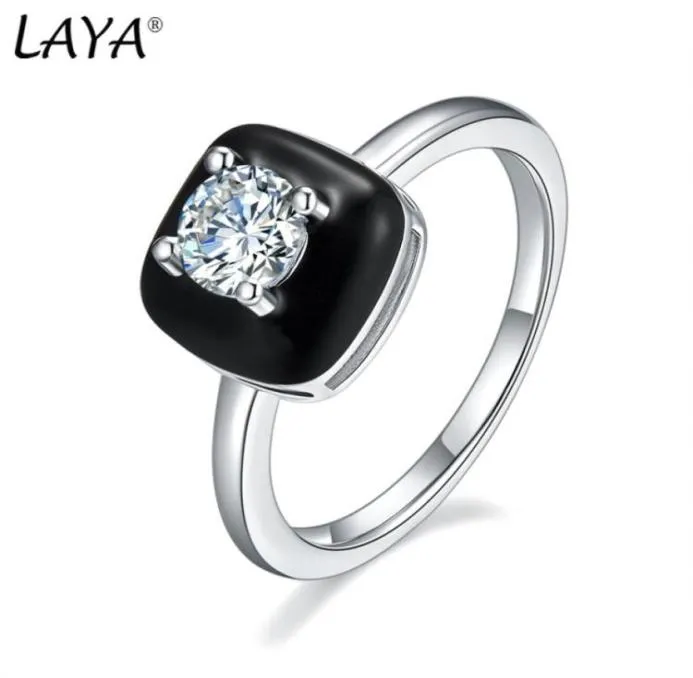 Laya – bague Solitaire pour femmes, en argent Sterling 925 pur, Style rétro, Zircon de haute qualité, émail blanc et noir, bijoux fins faits à la main, En3949186