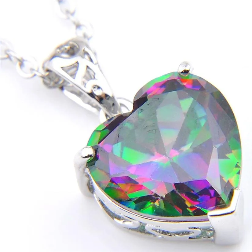 10 stks Luckyshine Uitstekende Glans Hart Regenboog MysticTopaz Edelstenen s925 Zilveren Kettingen Vrouw Cz Zirkoon Hangers Kettingen voor Weddi309S