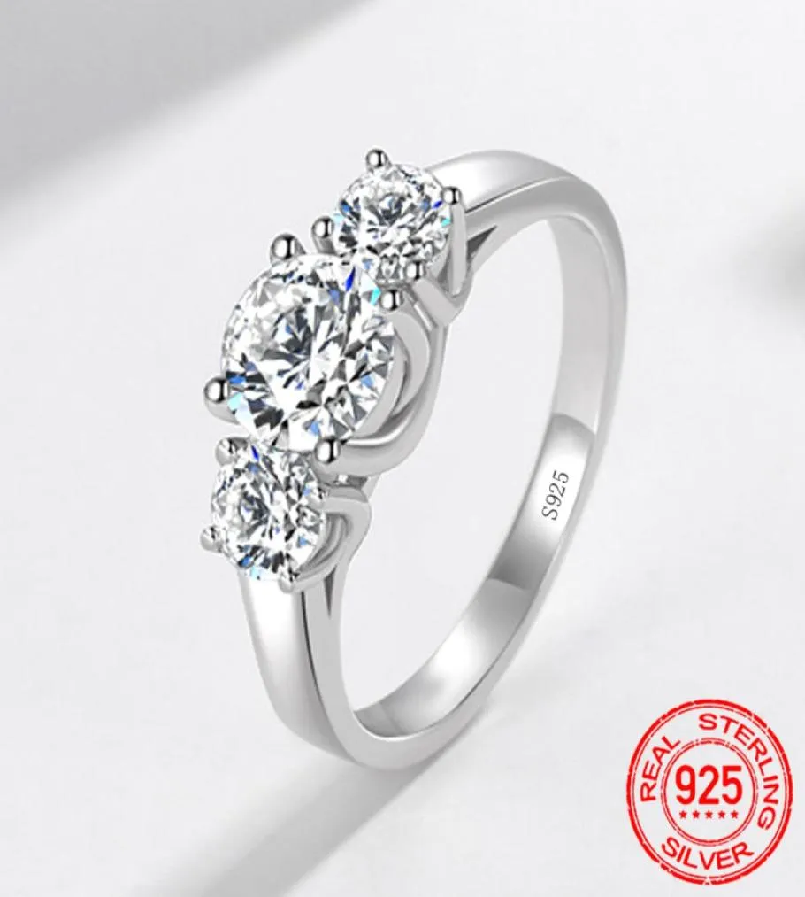 100 Original 925 Solid Silver Ring Staggered Connection 6mm 1ct CZ Zirconia Wedding Engagement Rings For Women Fine Jewelry Gift 4837115