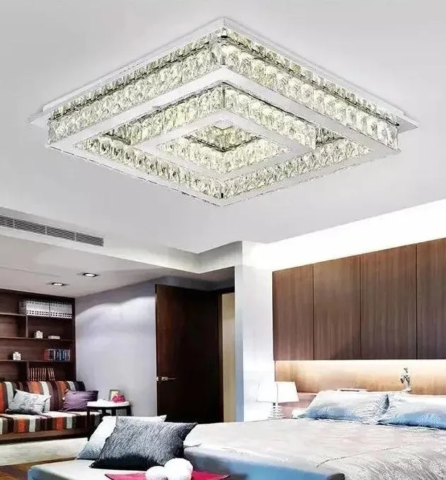 Lustres LED Moderne Carré Cristal Lustres En Acier Inoxydable Lampe À LED Plafonniers Pour Foyer Chambre LLFA