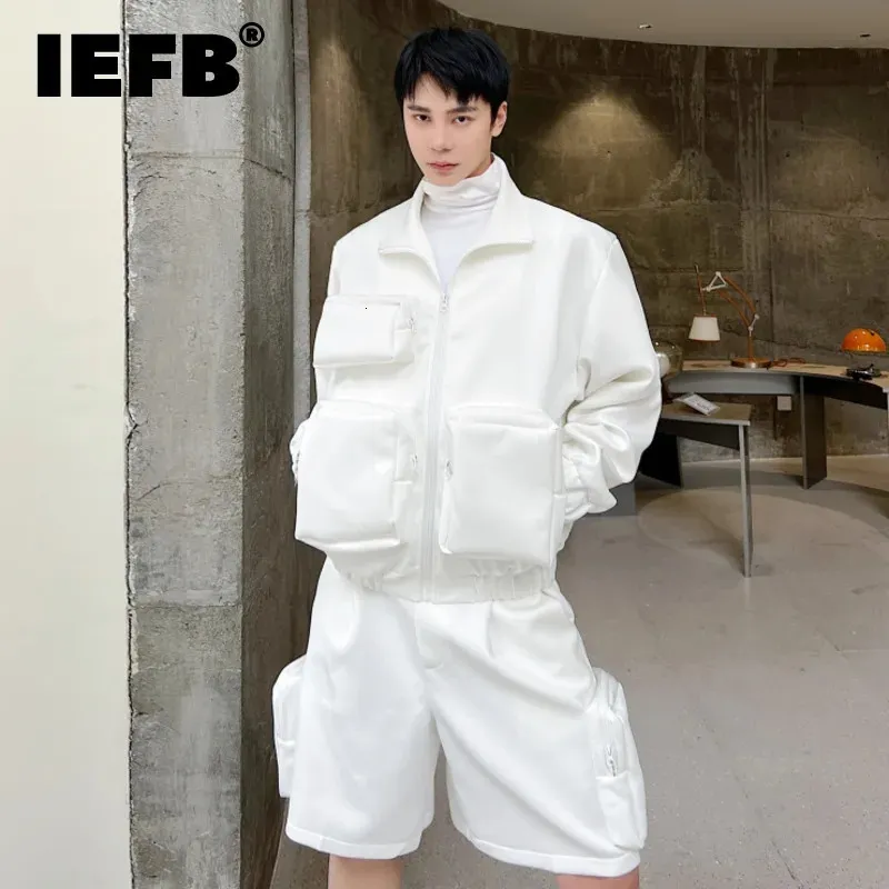 IEFB Autumn Men s sets Three Dimensional Large Pocket Two Piece Trendy Lapel Jacket Personliga arbetskläder Shorts 9C1351 231226