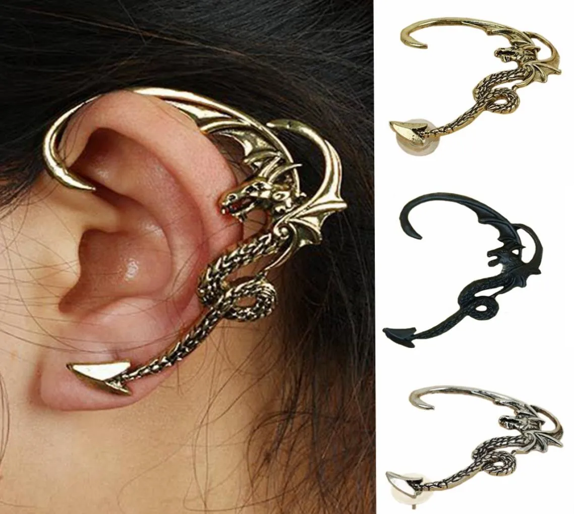 WholeNew Arrival Women Gothic Punk Dragon Ear Wrap Gold Plated Earring Lady Girl Ear Cuff Wedding Party Jewelry2205952