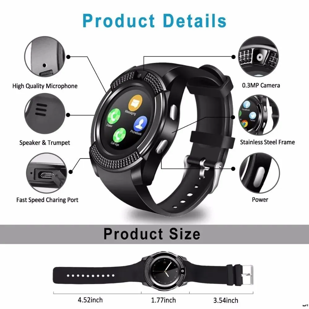 Bekijkt GPS Smart Watch Bluetooth Smart Touch Screen polshorloge met camera Sim Card Slot Waterdichte slimme armband voor iOS Android -telefoon