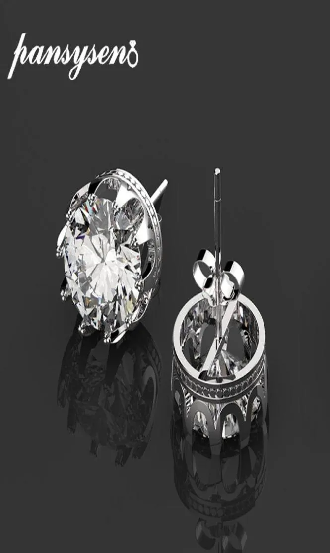 Pansysen New Brand 8mm 라운드는 여성을위한 Moissanite Stud Earrings 100 925 Sterling Silver Wedding Engagement Fine Jewelry1302310