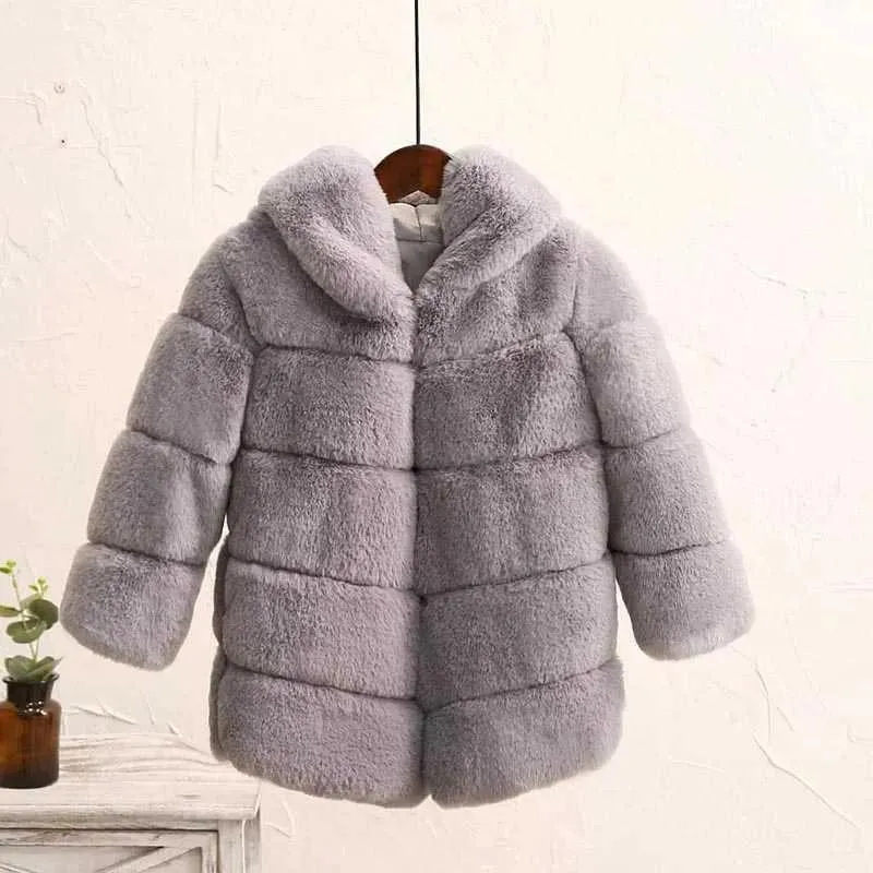 Casaco de inverno meninas casaco de pele moda elegante bebê menina jaqueta de pele parka com capuz crianças outerwear grosso roupas quentes tz651 h0909
