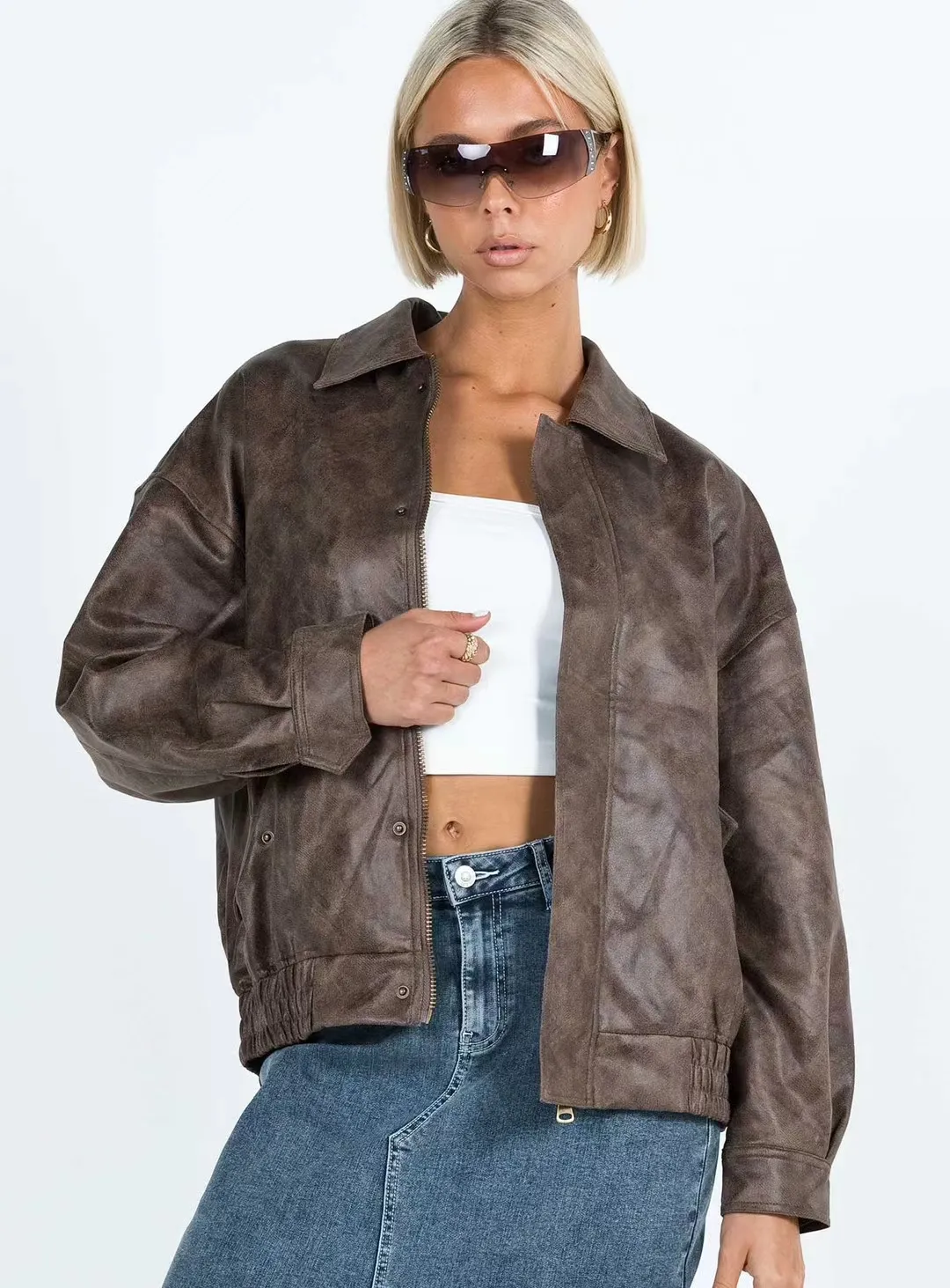 Новый дизайн, женская крутая модная свободная куртка из искусственной замши с отложным воротником и длинными рукавами, пальто SMLXL