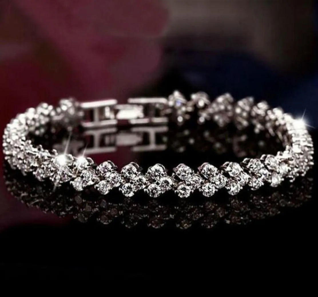 Luxus Österreich Glänzende Kristall Armbänder Echtes 925 Sterling Silber Charms Armband Zirkon Diamant Römischen Tennis Link Armband Jew6740800