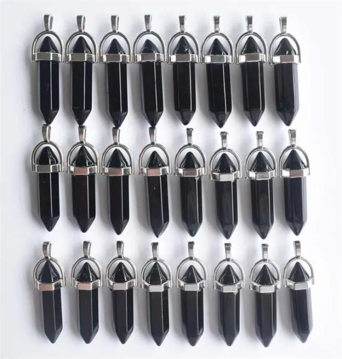 Natural Black Obsidian Bullet Shape Charms Point Chakra hängen för smycken som gör 24pcslot hela 2110145176156