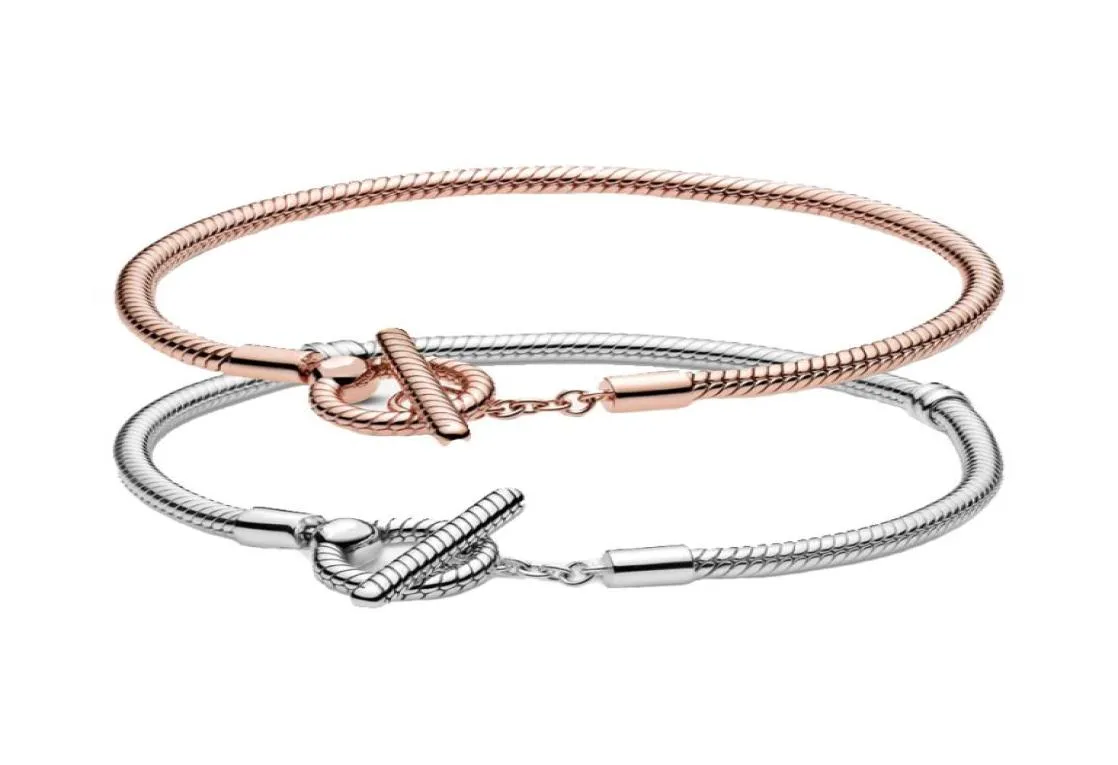925 echte zilveren armbanden T-gesp mode-bangle fit kralen bedels luxe sieraden dame geschenken met originele doos zilver rosegold2092938