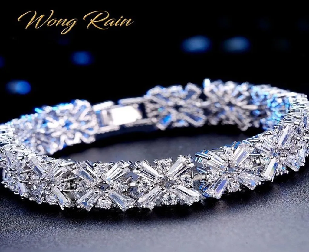 Wong Rain Romantisch Schattig 100 925 Sterling Zilver Gemaakt Moissanite Edelsteen Geboortesteen Bangle Manchet Armbanden Sieraden Hele CX3962453