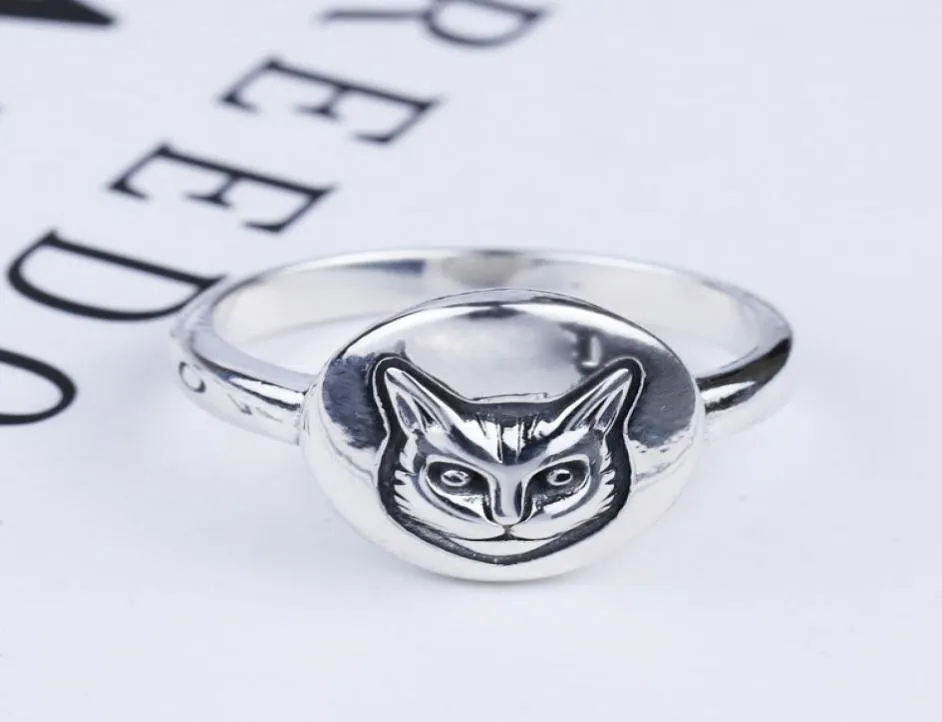 s925 silver cat head ring vintage classic sterling silver cat face ring British style hiphop male and female Thai silver ring8227839