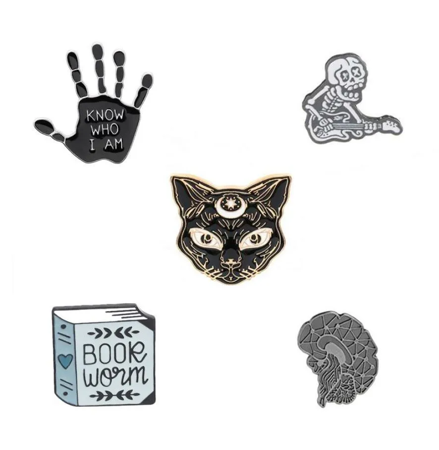 Cartoon Tiger Cat Finger Letter Skull Brain Emamel Pin Brooches For Women Creative Metal Brooch Denim Hat Badge Collar Jewelry7131096