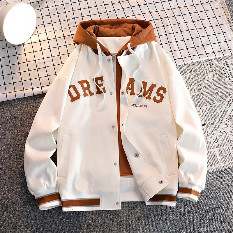 Högkvalitativ varsity Baseball Uniform Jacket Mens Autumn Trendy Brand AllMatch Student Hooded Plus Size Coats Women 231225