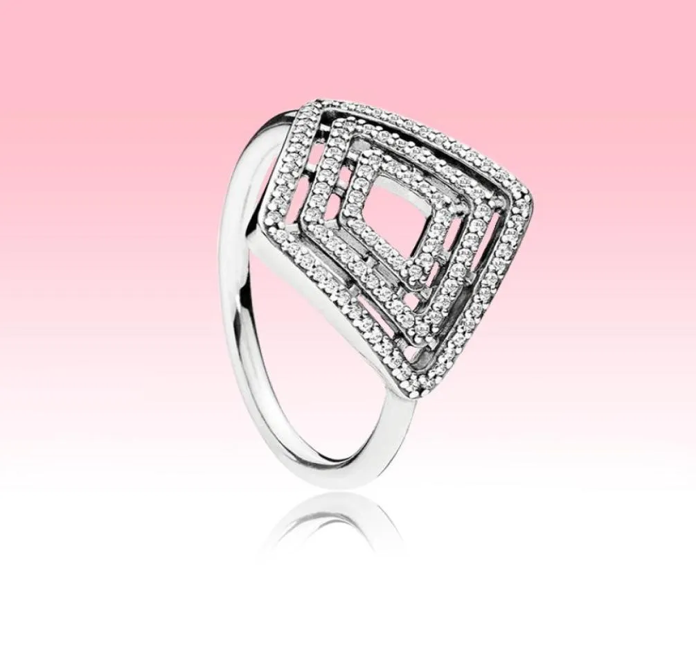 Autentisk 925 Sterling Silver Rings Högkvalitativa bröllop smycken för P Clear Cz Geometric Lines Ring med originallåda för Women Girls8682457