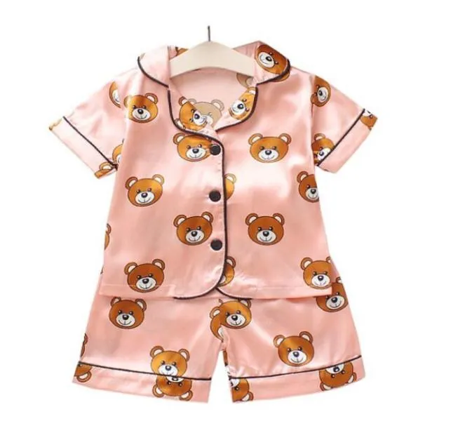 Été enfants 039s pyjamas ensembles garçons filles dessin animé ours maison porter enfants deux pièces ensemble costume à manches courtes vêtements pour enfants au détail 3843851