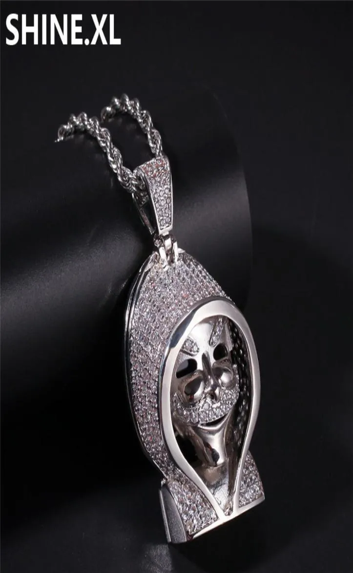 Iced Out Solid Black Death Skull Pendant Necklace Micro Paled Lab Zircon White Gold Plated Mens Hip Hop Jewelry Gift4378505