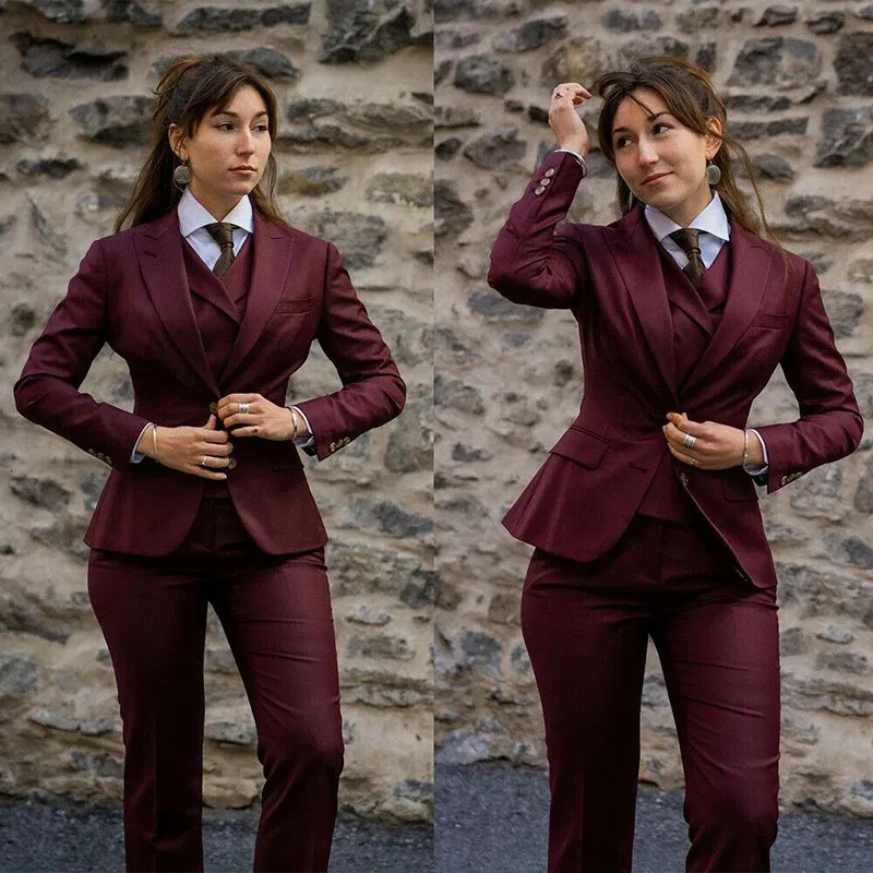 Femmes Officielles Pant Suit Bourgogne Ensemble De Pièces