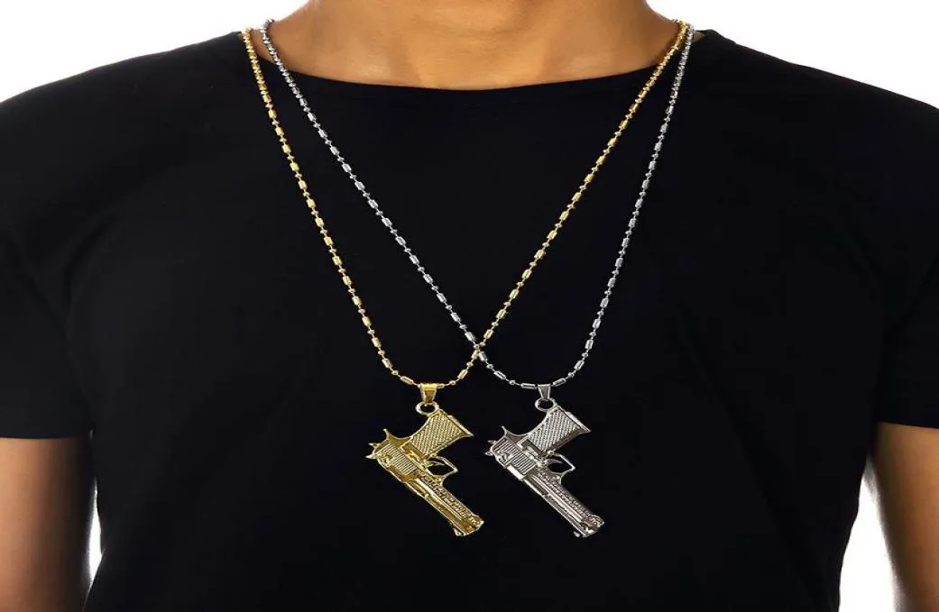 WholePersonality Europäischen Stil Hip Hop Kette Revolver Pistole Anhänger Halskette Männer Vergoldet Edelstahl Vintage Gun Neckl4533987