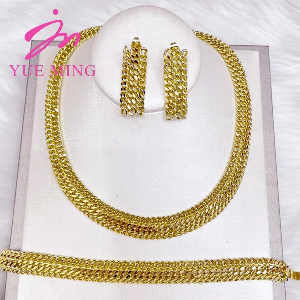 Caixas Ym Conjunto de joias de colar dourado para mulheres, pulseiras, brincos, conjunto clássico de joias de casamento para festa de noiva, uso diário