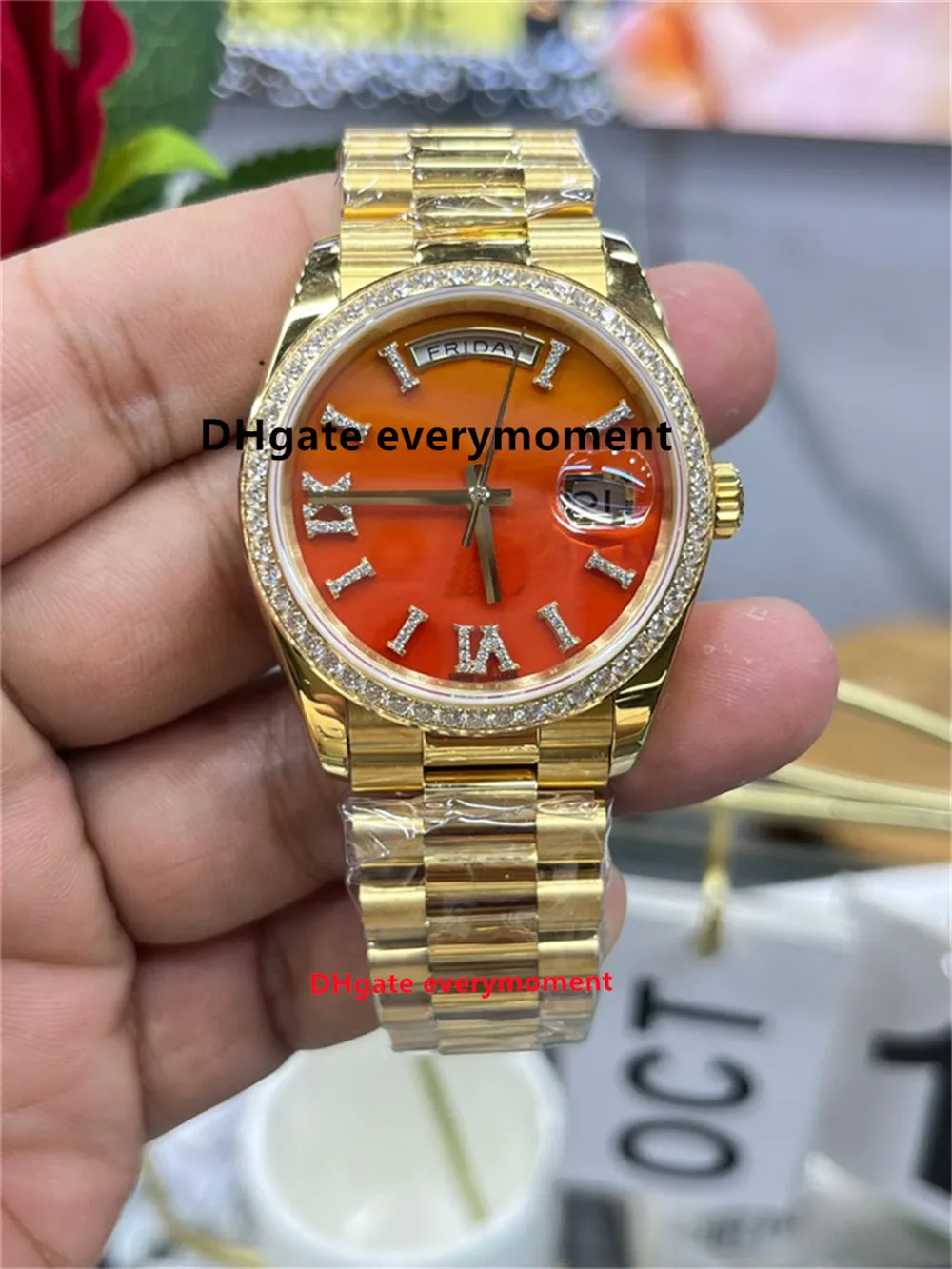 TW Factory Relojes para mujer 36 mm 128348 2836 Movimiento Reloj mecánico automático Esfera naranja 904L Starlight Zafiro Relojes de pulsera de buceo de acero inoxidable-26