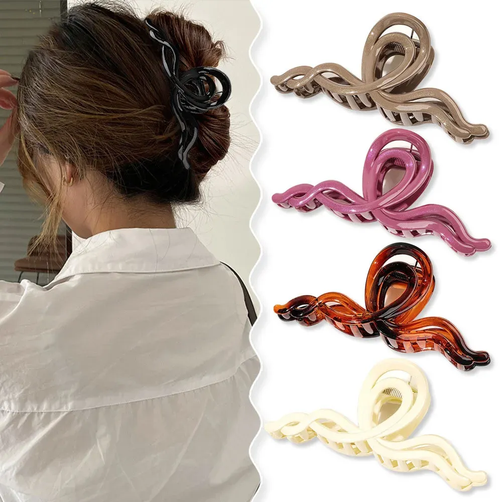 Pinces à cheveux Extra larges à Double vague croisée de 14CM pour femmes, couleur unie, mat et brillant, pince queue de cheval, Barrette irrégulière